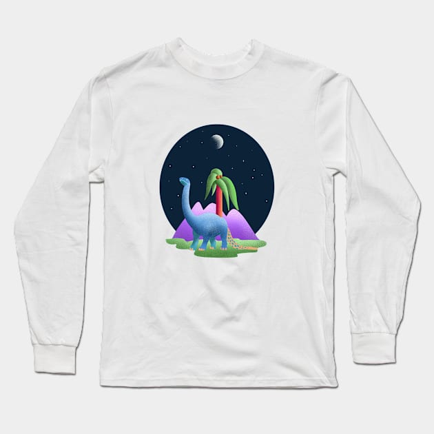 Brontosaurus Dinosaur Long Sleeve T-Shirt by Renee Ciufo Illustration